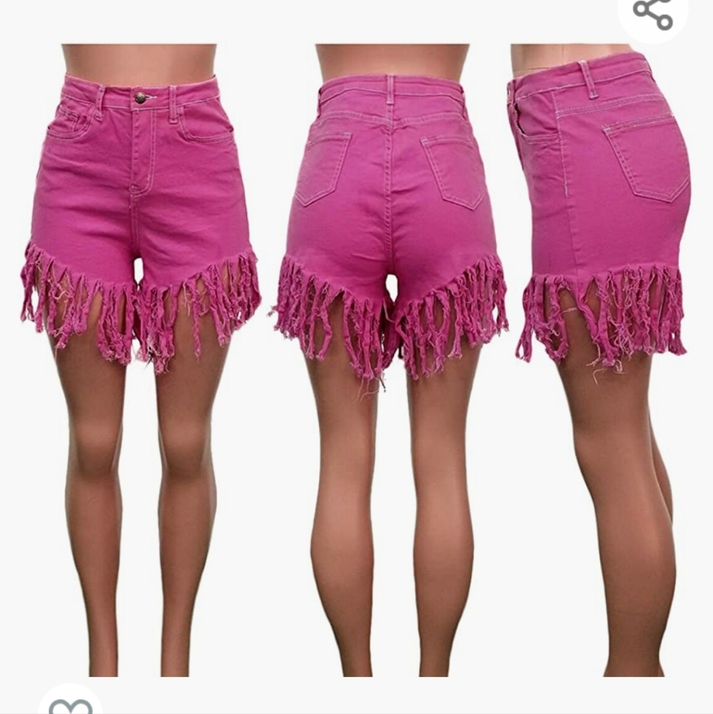 Denim Shorts, High Waisted Frayed Raw Hem Tassels Short Pants Jeans